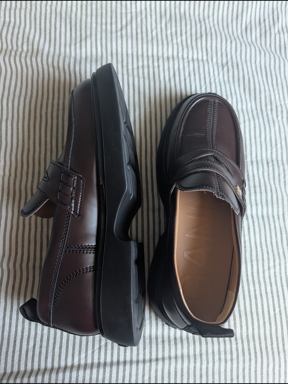 Ganni Chocolate Brown Leather Penny Loafers - Picture 3 of 9